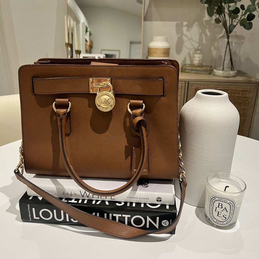 Michael Kors Hamilton Medium Satchel Shoulder Crossbody Bag in Color Luggage
